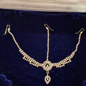 Indian Tikka Hair Jewelry Gold Rhinestone